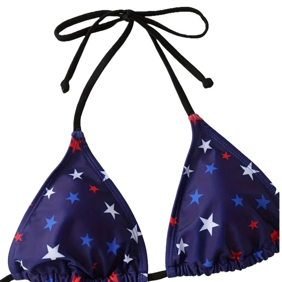 American Flag Stars Triangle Halter Side Tie Bikini Set - Picture 3 of 7